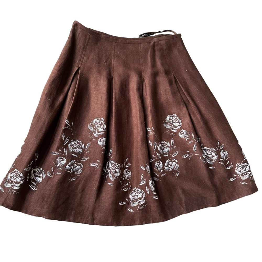 Jones New York Womens Dark Brown Linen Blend Pleated Midi Skirt Size 10